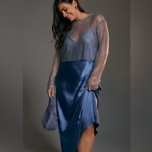 Anthropologie Dolan Mesh and Rhinestone Blue Slip Twofer Midi Dress